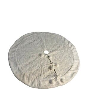 White Christmas Tree Skirt quilted with pom poms 48”